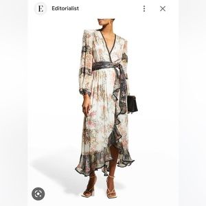 Rococo Sand Jane Wrap Midi Dress - Ivory and Black, Size S